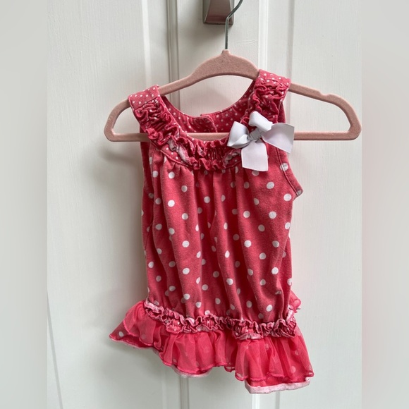 Little Lass 24M Pink and White Polka Dot Peplum Blouse Top - Picture 1 of 5